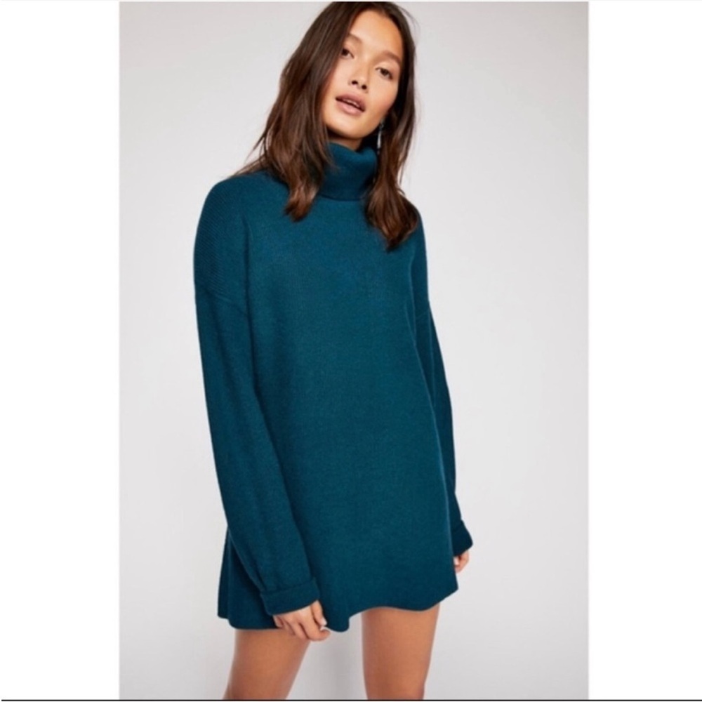 Free People Softly Structured Knit Tunic in Turquoise Oversized Size Small